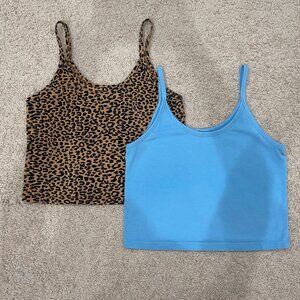 Bundle of Two ARQ Crop Tanks, Size XL, Cornflower Blue and Leopard Print